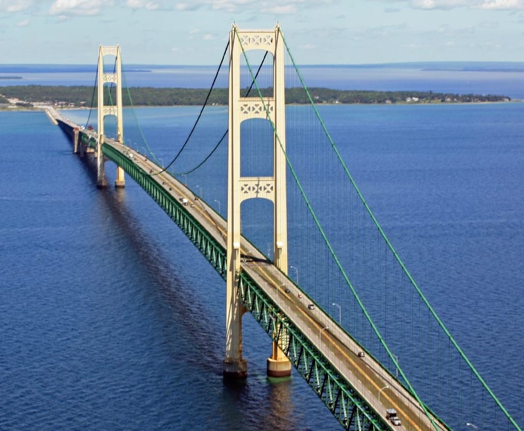 Mackinac Bridge, aerial photo